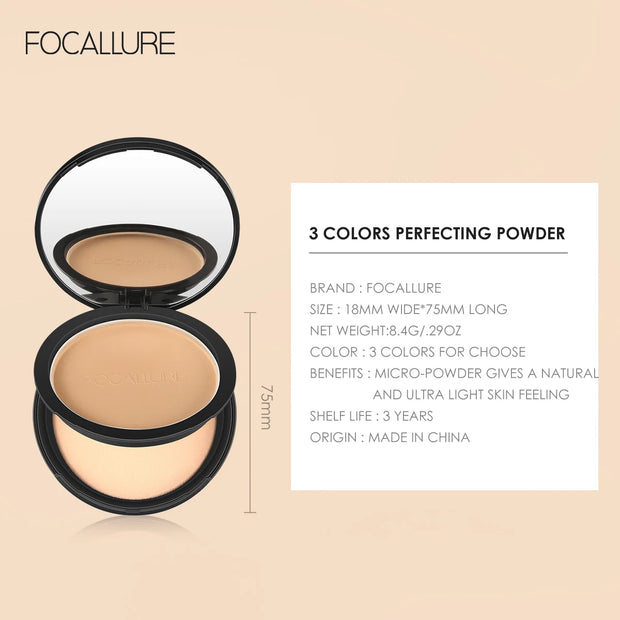 FOCALLURE 9 Colors Pressed Powder Oil Control Long-lasting Matte Lightweight Brightening Face Finishing Setting Powder Makeup