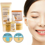 Turmeric Face Care Sets Turmeric Facial Acne Cleansing Cream Fade Dark Spots Turmeric Serum Anti-Aging Skin Moisturizing 5pcs