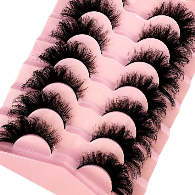 New 7pairs Cat-Eye 8D Mink Eyelashes Curled Winged Natural Realistic Messy End Eye Elongated Thick False Eyelashes Soft Fake