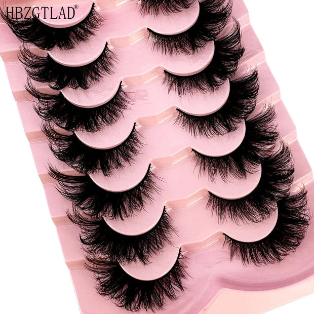 New 7pairs Cat-Eye 8D Mink Eyelashes Curled Winged Natural Realistic Messy End Eye Elongated Thick False Eyelashes Soft Fake