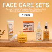 Turmeric Face Care Sets Turmeric Facial Acne Cleansing Cream Fade Dark Spots Turmeric Serum Anti-Aging Skin Moisturizing 5pcs