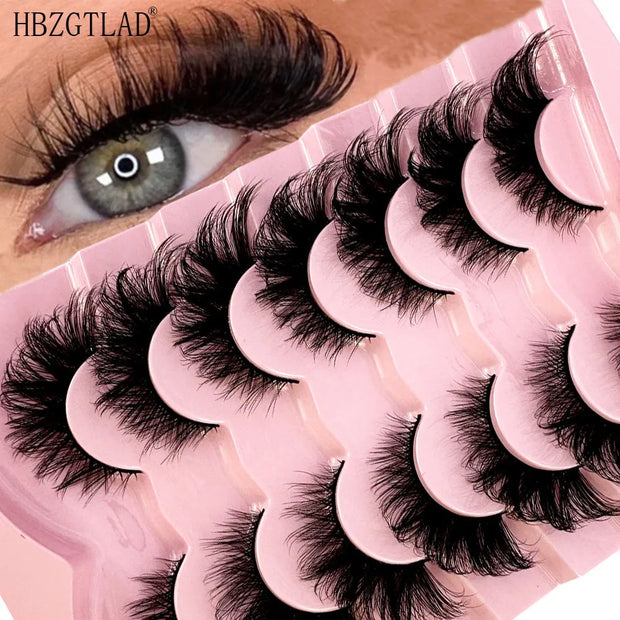 New 7pairs Cat-Eye 8D Mink Eyelashes Curled Winged Natural Realistic Messy End Eye Elongated Thick False Eyelashes Soft Fake