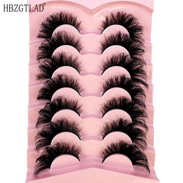 New 7pairs Cat-Eye 8D Mink Eyelashes Curled Winged Natural Realistic Messy End Eye Elongated Thick False Eyelashes Soft Fake